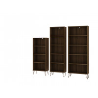 Manhattan Comfort 146GMC5 Rockefeller 3-Piece Multi Size Bookcases in Brown